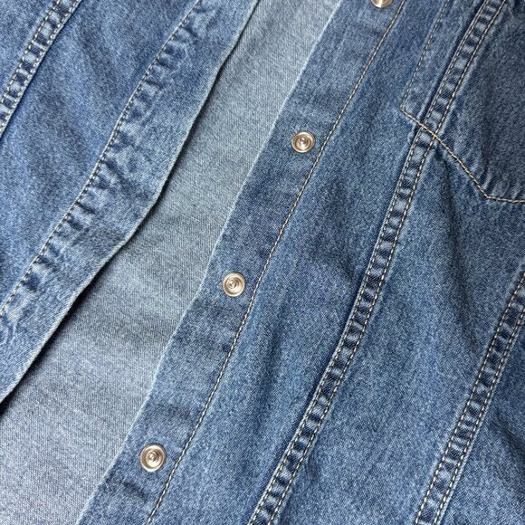 WESTERN LONE STAR DENIM DISTRESSED WOMEN'S COWGIRL SHIRT LARGE - Picture 6 of 6